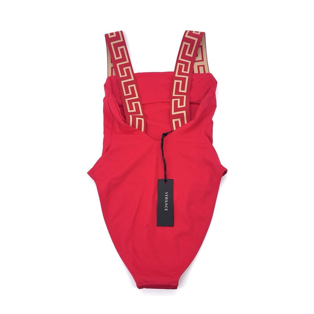 NWT Versace Greca Strap One Piece Swimsuit Size 1 / XS Red Gold $425 - Picture 7 of 10